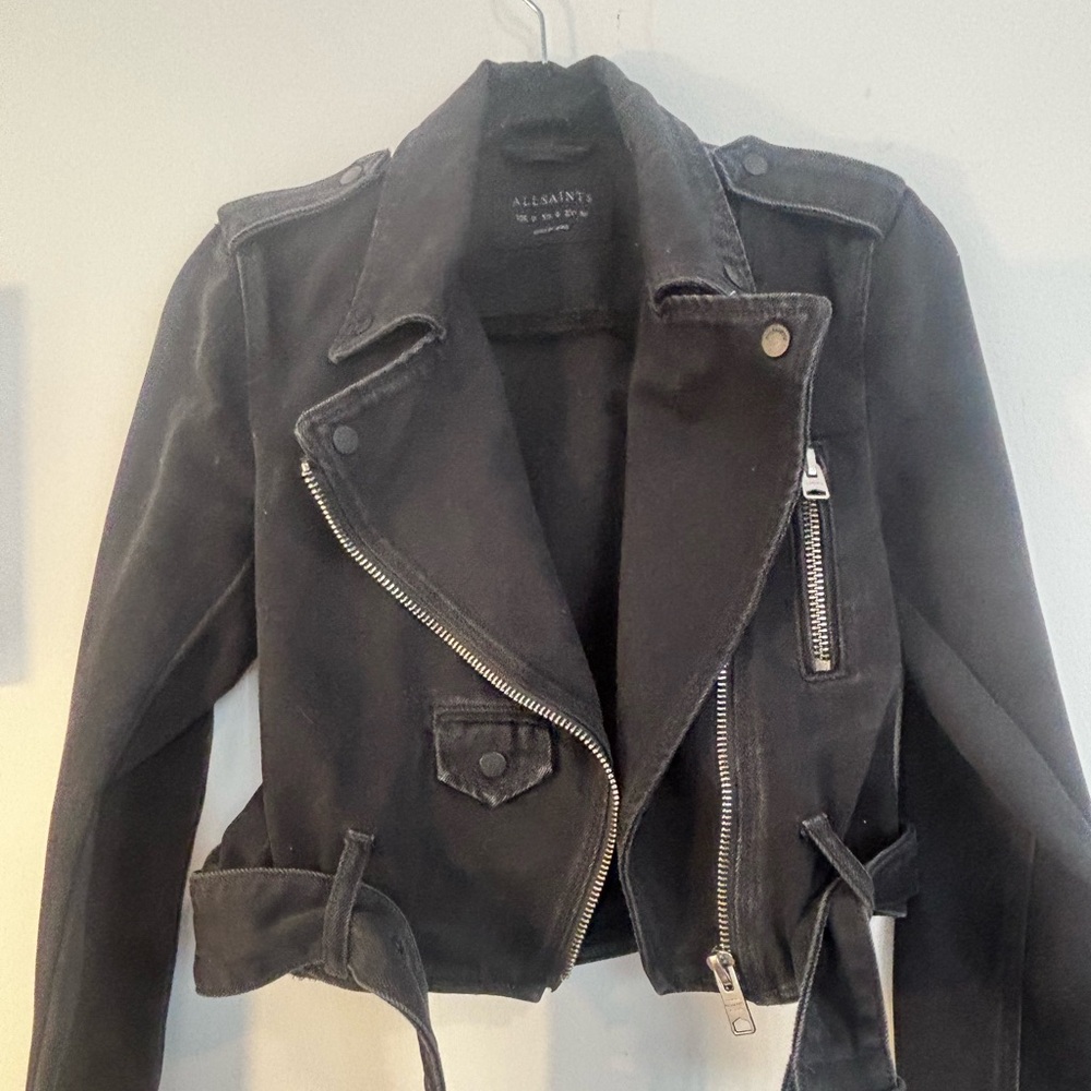 All Saints Black denim Biker Jacket for Women